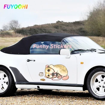 Наклейки FUYOOHI Play Personality Doop Mood Hamster Enjoying Life Виниловая наклейка на окно багажника автомобиля, наклейка на ноутбук, забавные наклейки Изображение 2