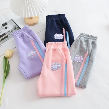 Sanrio Kawaii Аниме Cinnamoroll/ осенне-зимние детские спортивные штаны, милые мультяшные теплые штаны для отдыха, подарки для девочек Изображение 2