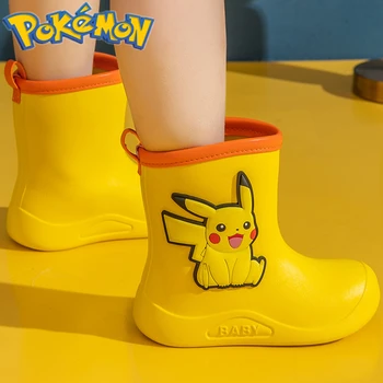 Непромокаемые ботинки Pokemon Pikachu для мальчиков и девочек, водонепроницаемая нескользящая детская водная обувь, Кавайный Рождественский розовый подарок на день рождения