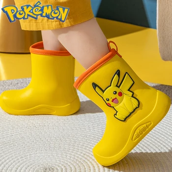 Непромокаемые ботинки Pokemon Pikachu для мальчиков и девочек, водонепроницаемая нескользящая детская водная обувь, Кавайный Рождественский розовый подарок на день рождения Изображение 2