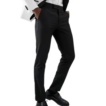 Мужские костюмные брюки, облегающие брюки для свадебной вечеринки, делового формального досуга, костюмные брюки на талии