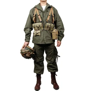Вторая мировая война, зеленая уличная куртка армии США M43, Ветровка, униформа из чистого хлопка и комбинация снаряжения M1 Garand (без обуви, без шлема)
