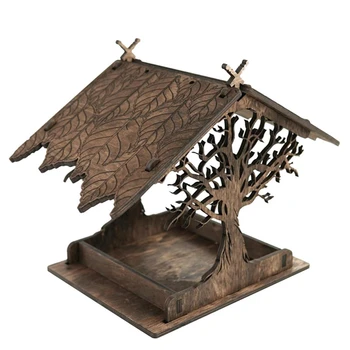 Цельнокроеная кормушка для диких птиц из цельного дерева, деревянный подвесной птичий домик, водонепроницаемый