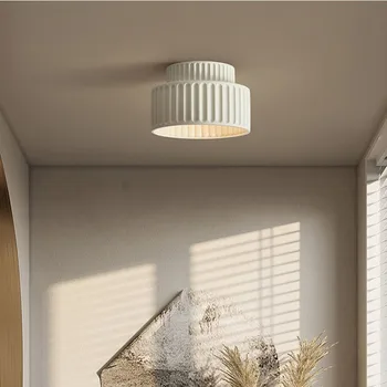 Светодиодные потолочные светильники в скандинавском кремовом стиле Ваби-Саби, потолочный светильник для коридора E27, домашний декор для спальни, потолочные светильники для дома Изображение 2