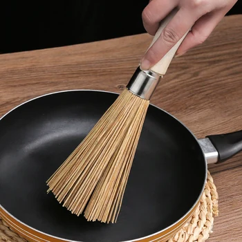 Бамбуковый скруббер для чистки кастрюль, щетка для мытья посуды с деревянной ручкой для домашней кухни, ручная мойка чугунных кастрюль. Изображение 2