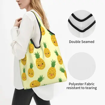 Сумки для покупок Smiling Pineapples Складные сумки для продуктов Большой емкости Мешки для вторичной переработки Моющаяся сумка Изображение 2