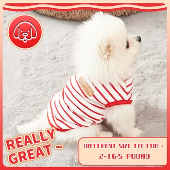 Летняя одежда для собак, жилет для собак в красную полоску, дышащая футболка для щенков, Летние рубашки для домашних кошек для маленьких средних собак, одежда для чихуахуа Изображение 2