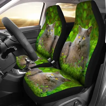 Комплект чехлов для автомобильных сидений с натуральным принтом кота Шартре из 2 предметов, Автомобильные аксессуары, Чехол для сиденья