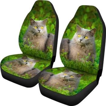 Комплект чехлов для автомобильных сидений с натуральным принтом кота Шартре из 2 предметов, Автомобильные аксессуары, Чехол для сиденья Изображение 2