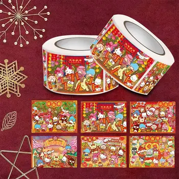 200 листов / рулон Новогодних наклеек Kawaii Sanrio Hello Kitty, Cinnamoroll, Благословения, Наклейки с печатью аккаунта, Декоративная наклейка