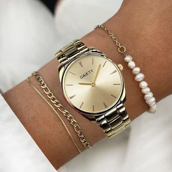 женские часы 2022, новые модные Роскошные часы с простым стальным ремешком, женские кварцевые часы с большим циферблатом, набор часов-браслетов Reloj mujer
