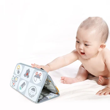 Детское зеркальце, игрушки для животика, безопасный Мягкий Мультяшный кролик, Складная тканевая книжка, Сенсорная игрушка для раннего развития мозга новорожденного для младенцев Изображение 2