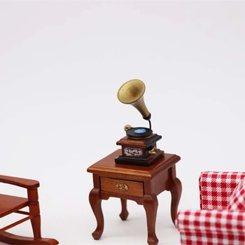 Миниатюрная мебель для кукольного домика 1: 12, винтажный патефон, проигрыватель граммофонных пластинок, старомодные аксессуары для кукольного домика Изображение 2