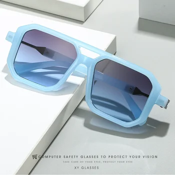 Модные женские солнцезащитные очки Pilot Оттенков UV400, Винтажные очки с двойным мостом, Роскошные дизайнерские очки, Мужские солнцезащитные очки с квадратными градиентными линзами. Изображение 2