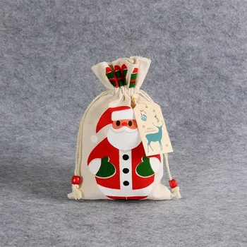 Рождественский подарок, сумка для конфет, Рождественский подарок, сумка для яблок, Санта-Клаус, снежинка, снеговик, маленькая тканевая сумка Изображение 2