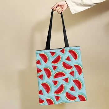 Женская экологичная сумка для покупок Yikeluo с тропическими фруктами, расписанный вручную арбуз, Большая вместительная сумка для продуктов, синяя повседневная сумка-тоут