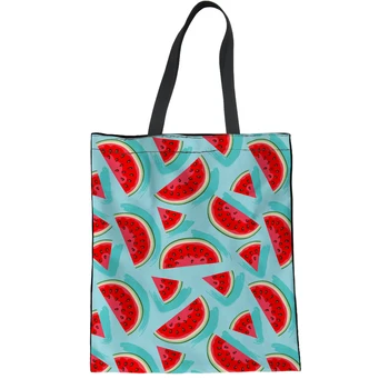 Женская экологичная сумка для покупок Yikeluo с тропическими фруктами, расписанный вручную арбуз, Большая вместительная сумка для продуктов, синяя повседневная сумка-тоут Изображение 2