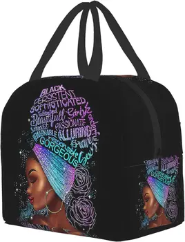 Сумка для ланча для афроамериканки Black Queen для девочек, Многоразовая Изолированная Портативная сумка для ланча для афроамериканок Изображение 2