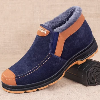 Зимние мужские ботинки, модные удобные мужские зимние ботинки, уличная теплая нескользящая износостойкая мужская повседневная обувь из утолщенного плюша Изображение 2