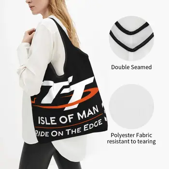 TT3 Isle Of Man TT Сумка для покупок для мотогонок Многоразовые продуктовые эко-сумки Большой емкости сумки для переработки, Моющаяся сумка Изображение 2