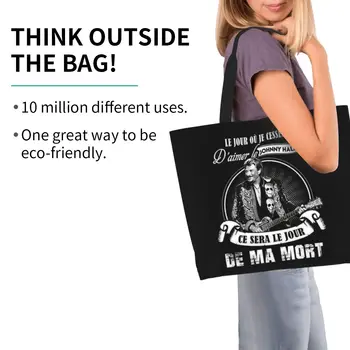 Джонни Холлидей, французский певец, Продуктовая сумка-тоут, сумки для покупок в стиле хэви-метал-Рок, холщовые сумки для покупок через плечо, сумки большой емкости Изображение 2