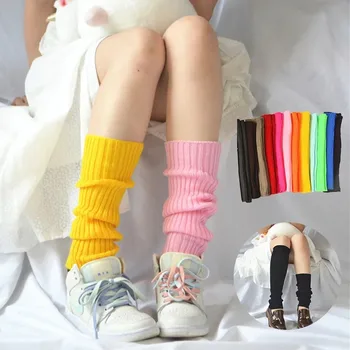 Гетры Candy Color Sweet Girl, НОВЫЙ Корейский Вязаный чехол для ног, Женский однотонный Осенне-Зимний стильный Эластичный Длинный носок-трубка