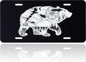 Номерной знак животного медведя, горный лес, забавная бирка для украшения автомобиля, подходит для любого стандартного номерного знака США 6.2x12.2 для женщин и мужчин