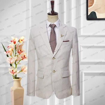2023 Новая мужская куртка высокого класса, летняя деловая одежда из чистого льна цвета хаки, приталенное свадебное пальто для жениха