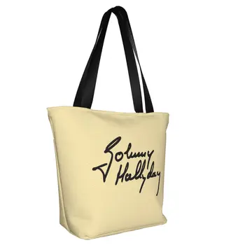 Французская легенда рока Джонни Холлидей, сумки для покупок, женская холщовая сумка для покупок на плечо, сумки большой емкости Изображение 2