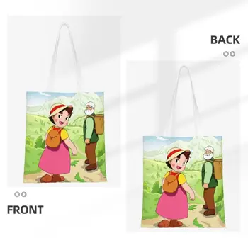 Холщовая сумка для покупок из аниме Хайди, Девушка из Альп, женская многоразовая сумка для покупок Хайди Питер, дедушка, сумки для покупок Изображение 2