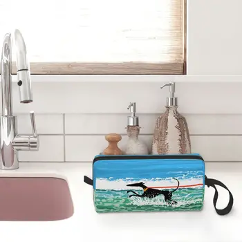 Косметичка Running In The Sea, водонепроницаемая косметичка Greyhound Whippet, дорожная сумка для туалетных принадлежностей, органайзер для хранения, кошелек Изображение 2