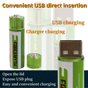 USB AA 1,5 В 1500 МВтч Литий-ионный аккумулятор С прямой зарядкой через USB Подходит для дистанционного управления, фонарика, электрической игрушки и т. Д Изображение 2