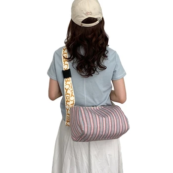 Модернизированная полосатая сумка-подушка Элегантная и универсальная сумка Sholuder Модная сумка для девочек для поездок на работу и путешествий Durable 517D Изображение 2