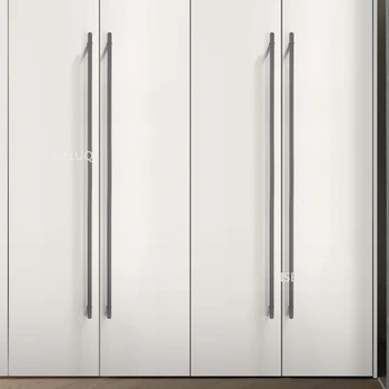 Удлиненный свет из алюминиевого сплава, дверные ручки ящиков роскошных шкафов, современный минимализм, высококачественные серые дверные ручки шкафов Изображение 2