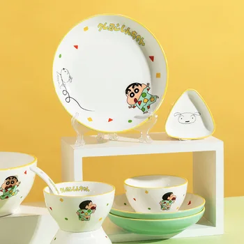 Новая посуда Miniso Crayon Shin Chan с рисунком Каваи, керамическая чаша и тарелка, Японская семейная креативная тарелка, ложка, миска для риса