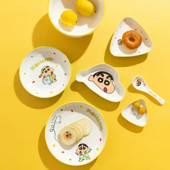 Новая посуда Miniso Crayon Shin Chan с рисунком Каваи, керамическая чаша и тарелка, Японская семейная креативная тарелка, ложка, миска для риса Изображение 2