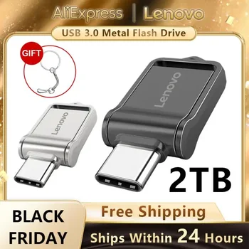 Lenovo USB Флэш-накопитель 2 ТБ Флешка 128 ГБ Memory Stick Type-C OTG 2 В 1 Высокоскоростной Телефон Компьютер USB-Память Двойного назначения Для ПК