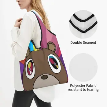 Сумки для покупок Kanye West Bear, забавные сумки для покупок, сумки через плечо, портативная сумка большой емкости Изображение 2