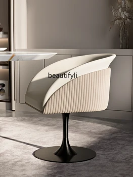 Итальянская дизайнерская вилла, большая квартира, натуральная кожа, металл, Итальянский минималистичный обеденный стул с возможностью поворота Изображение 2
