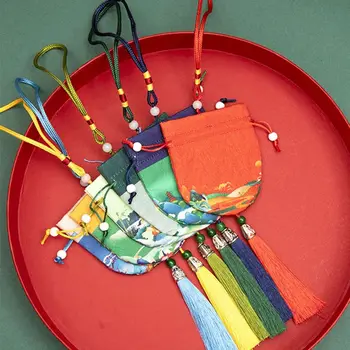 Многоцветные ожерелья с цветами, футляр с кисточкой на шнурке, сумка для хранения в китайском стиле, Пустое саше, кошелек, женская сумка для украшений