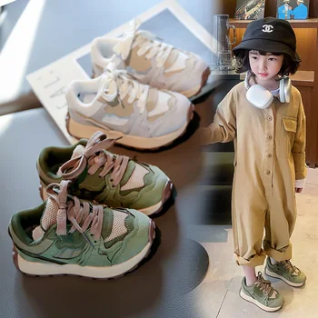 Размер23-36 Детская обувь для папы, весна-осень, новая модная большая детская спортивная обувь, Корейские детские модные сетчатые кроссовки Изображение 2