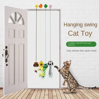 Новая качающаяся игрушка для кошек с саморельефом, эластичная палочка для дразнения кошек из перьев, содержит кошачью мяту, принадлежности для кошек