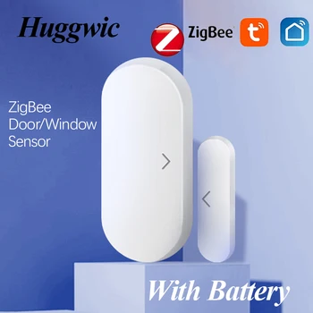 Huggwic Tuya ZigBee Датчик двери и окна, Автоматизация Умного дома, Сигнализация безопасности, Беспроводной Датчик Открытия двери, Детектор