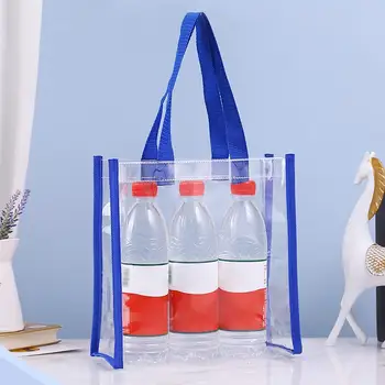 Женская прозрачная сумка-тоут из ПВХ большой емкости, сшитая в автомобиле Пластиковая косметичка для покупок, желейная сумка, подарочная летняя пляжная сумка Изображение 2
