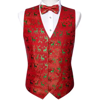 Дизайнерский Рождественский жилет для мужчин, праздничный шелковый красно-зеленый жилет из лося, галстук-бабочка, комплект Happy Party Barry Wang