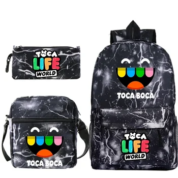 Школьный рюкзак Toca Life World, 3 шт., комплект, детский мультяшный рюкзак, школьный рюкзак для мальчиков и девочек, подарок студентам обратно в школу Изображение 2