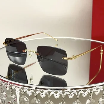 Новые Большие квадратные солнцезащитные очки без полей для женщин, Брендовые дизайнерские Модные солнцезащитные очки для женщин, Летние Модные очки UV400 Oculos Изображение 2