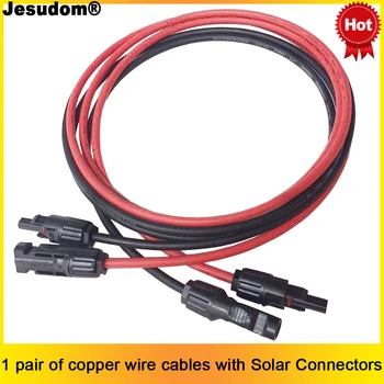 1 Пара удлинительного кабеля для солнечной панели, медный провод 6 4 2,5 мм2, 10 12 14 AWG, черный и красный с разъемами для солнечных фотоэлектрических проводов