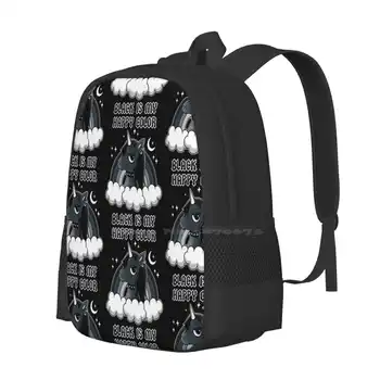 Школьный рюкзак большой емкости Black Unicorn, сумки для ноутбуков, черный единорог, эмо-готический цвет, радужные цитаты, забавная пародия на металлиста Изображение 2