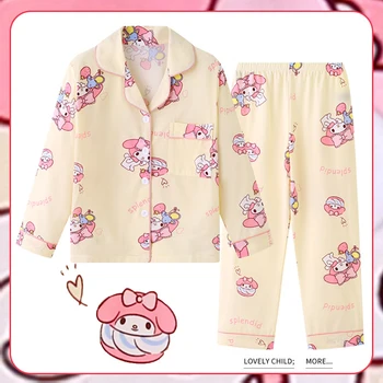 Hello Kitty Kuromi Cinnamoroll Пижамы Для Девочек С Рисунком Аниме Sanrio Тонкая Одежда Для Отдыха Принцессы Студенческий Кардиган С Длинным Рукавом Домашняя Одежда